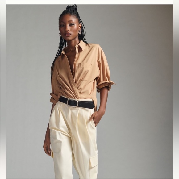 Anthropologie MAEVE The Bennet Buttondown Shirt Camel Size Small - Picture 2 of 16